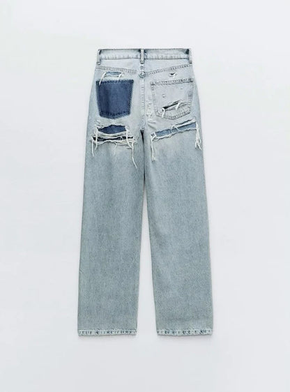 RIPPED STRAIGHT JEANS