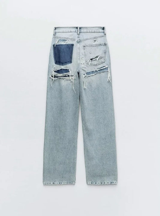 RIPPED STRAIGHT JEANS